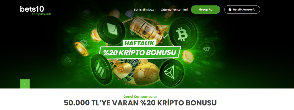 Bets10'da 50.000 TL’YE VARAN %20 KRİPTO BONUSU