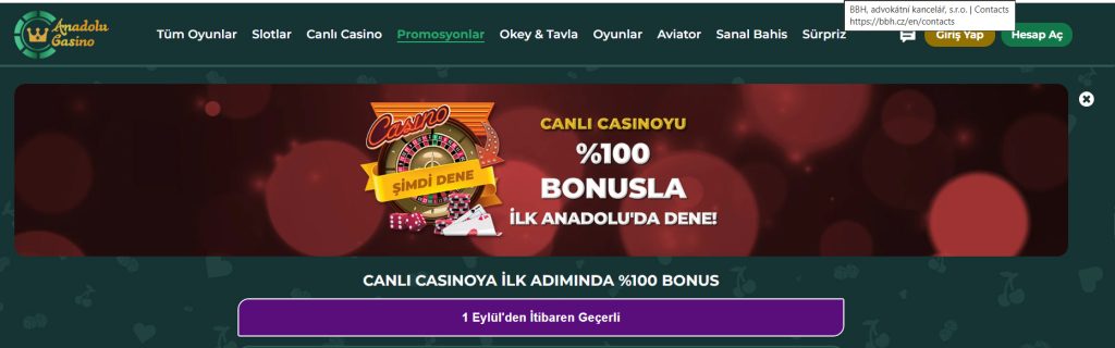 Anadolu Canlı Casino'dan Yüzde 100 Bonus